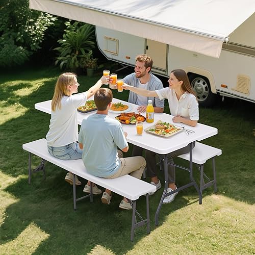 Miniatura 2 de ZENY Mesa plegable de 6 pies, mesa de picnic portátil, mesa de plástico para picnic en interiores y exteriores, fiesta, campamento, mesa plegable