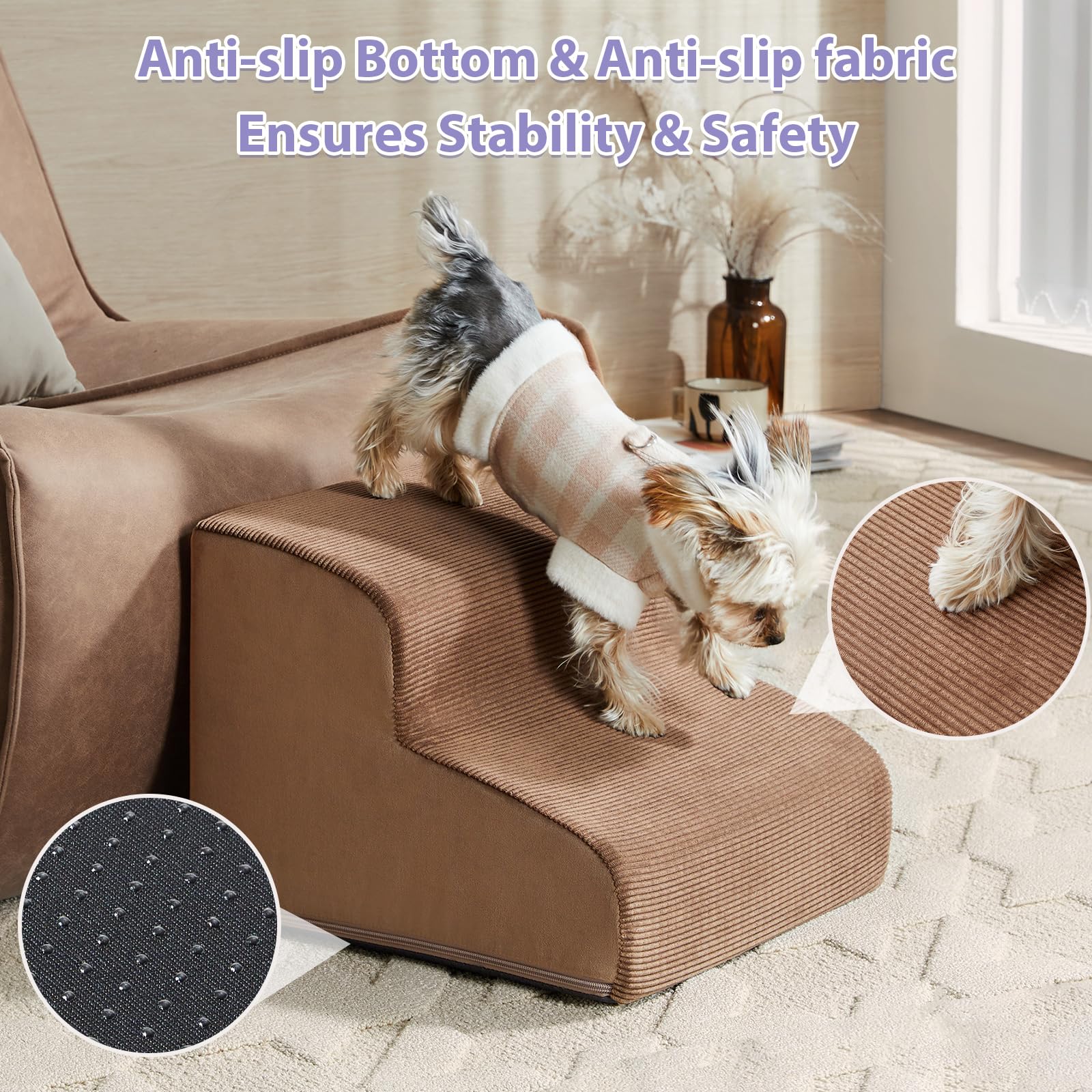 LEXTRO Dog Stairs for High Beds, 5-Steps Dog Steps for High Bed, Pet Stairs with Highly Supportive Foam and Non-Slip Bottom, Dog Stairs for Large Dogs and Medium Dogs (High 22.6 Inch)