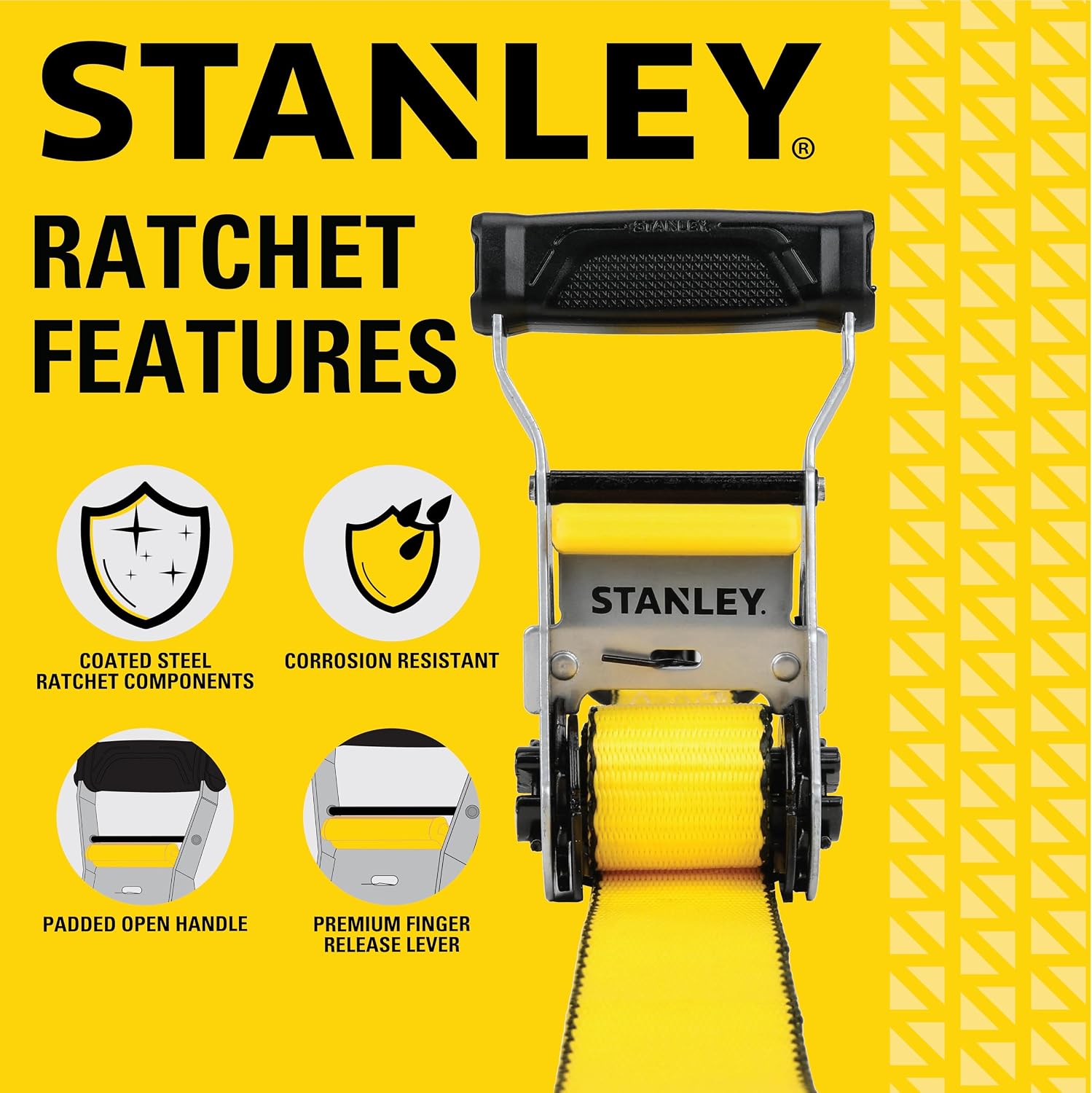 STANLEY 1.5" x 16' x 5,000 lbs Heavy-Duty Ratchet Straps, 2-Pack
