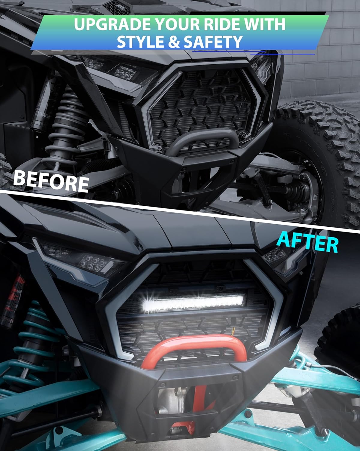 Front Grill with LED Light Bar for Polaris RZR PRO XP/PRO R/PRO S 2025, UTV PP Mesh Grille with Spotlight for RZR PRO Accessories, Replace OEM #5465595-070, #5459950-070