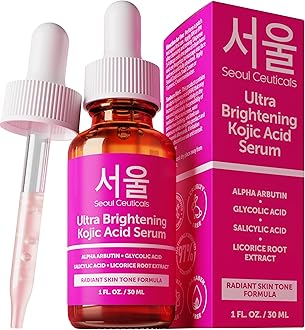 SeoulCeuticals Korean Skin Care Kojic Acid Serum Alpha Arbutin – Dark Spot Remover Corrector Glycolic Acid + K Beauty 1oz