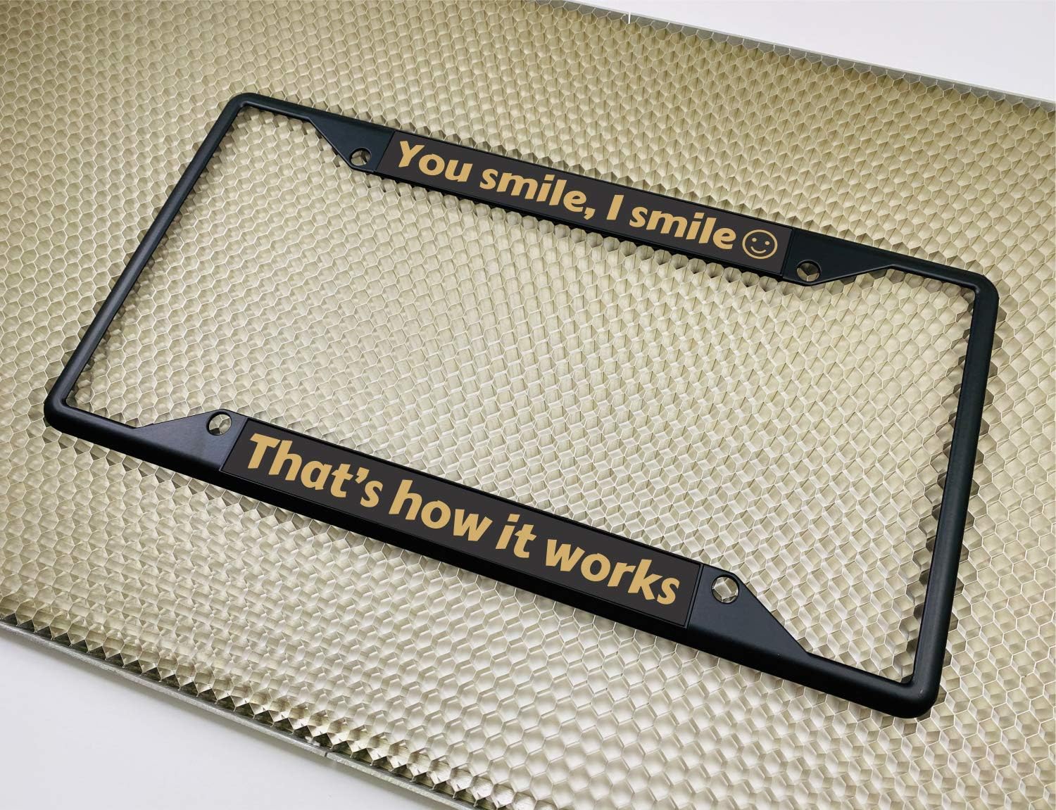 Custom Personalized Black and Gold | 1960 Legacy | CAR Metal 4-Hole License Plate Frame with Free caps (Qty: 1 Frame)