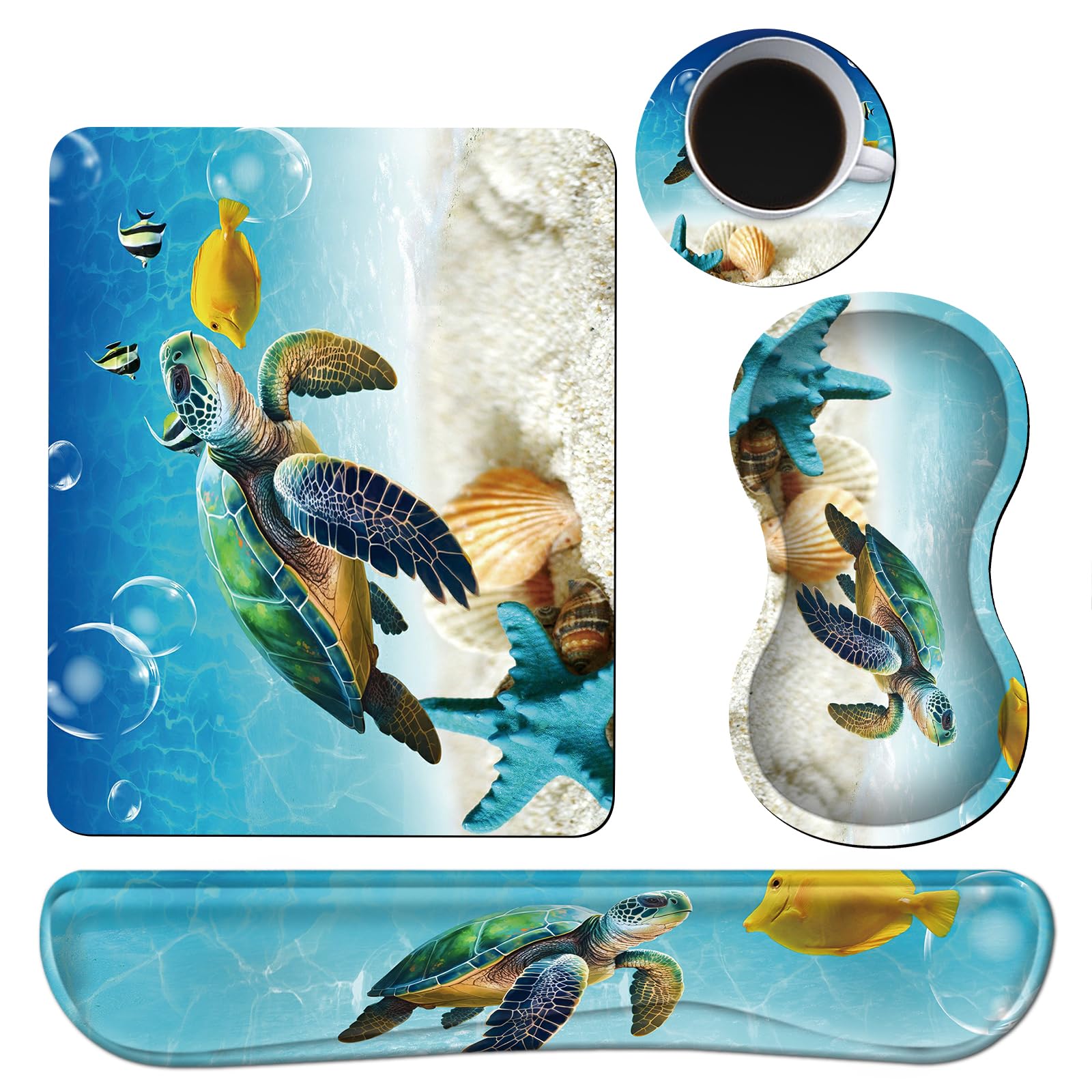 Keyboard Wrist Rest + Mouse Pad + Mouse Wrist Rest Support Set + Coaster, Ergonomic Memory Foam Mouse and Keyboard Pad Set for Laptop Computer Office