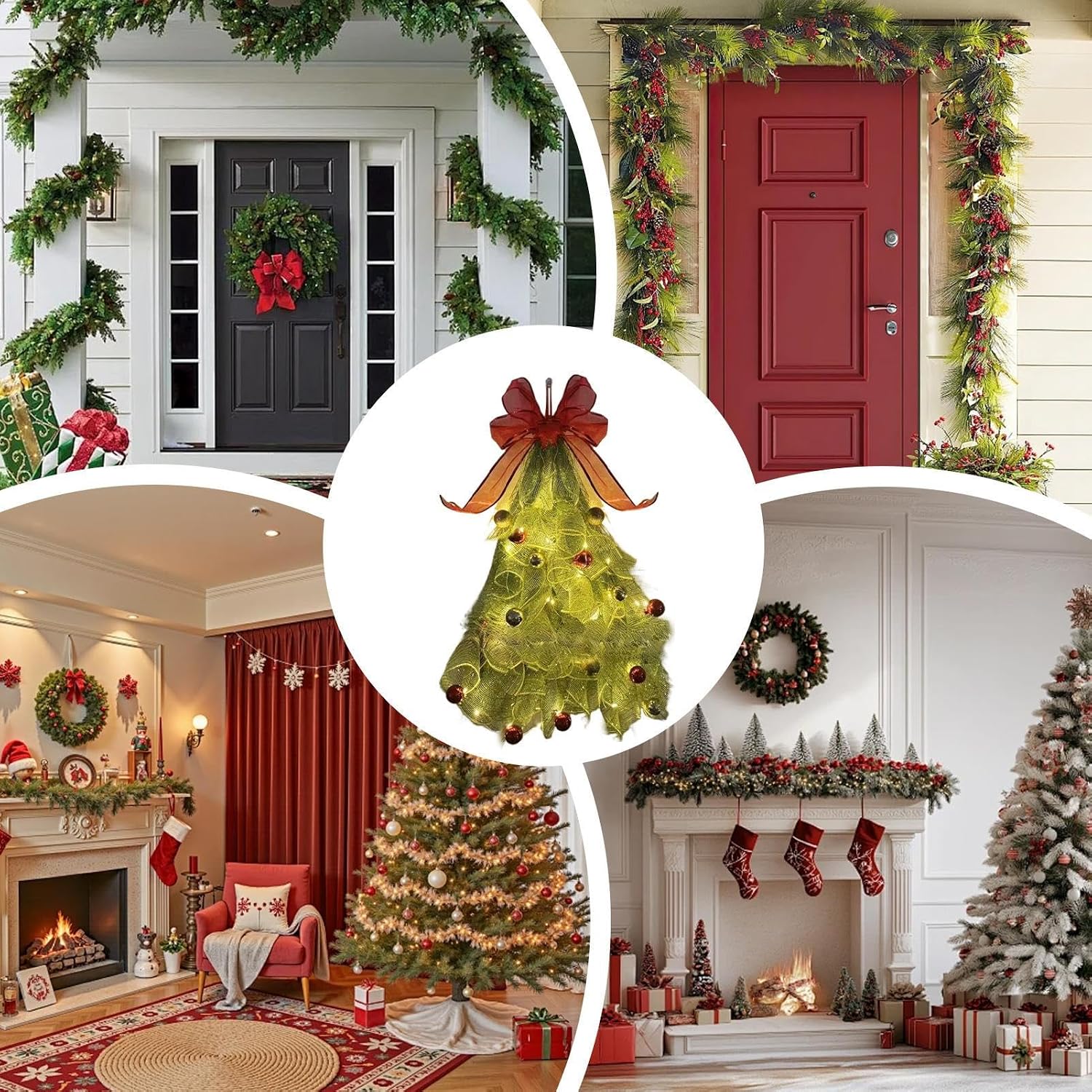 Christmas Swag Faux Illuminated Christmas Pines Ornament with Bow