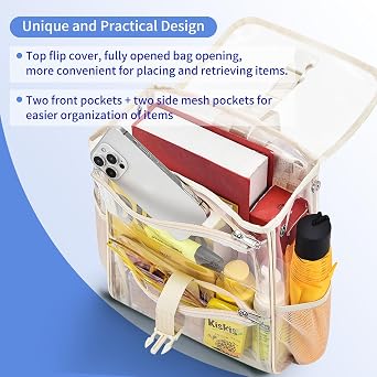 Clear Small Backpack Stadium Approved, 12x12x6 Clear Backpack with Multiple Pockets for Concerts Festival Sports Events