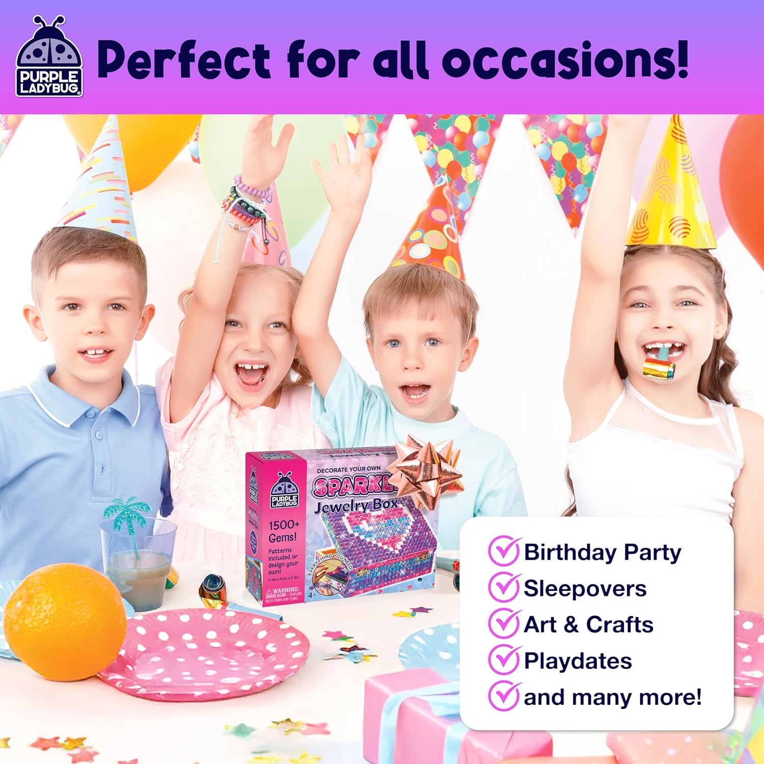 PURPLE LADYBUG DIY Mosaic Jewelry Box for Girls Craft Kits - Birthday Girls Gifts 8-12 Year Old, 10 Year Old Girl Christmas Gift Ideas - Room Decor for Teens - Arts and Crafts for Kids 6-8 - Stocking Stuffer - Image 7