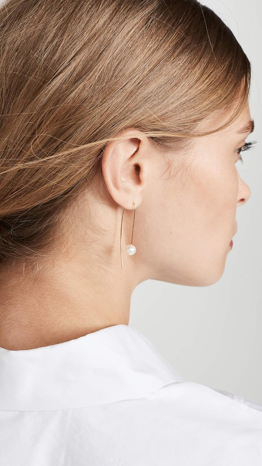 Zoe Chicco Women's 14k Gold White Freshwater Cultured Pearl Wire Earrings, Yellow Gold, One Size - Image 3