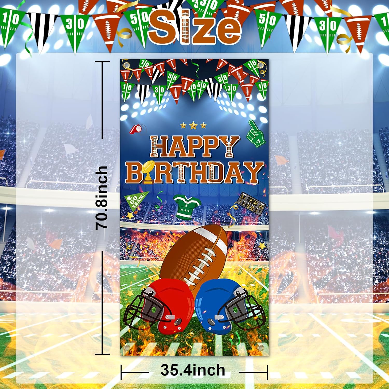 Avezano Football Happy Birthday Banner Sports Game Fan Birthday Front Door Banner Boys Football Themed Birthday Party Decorations, Blue