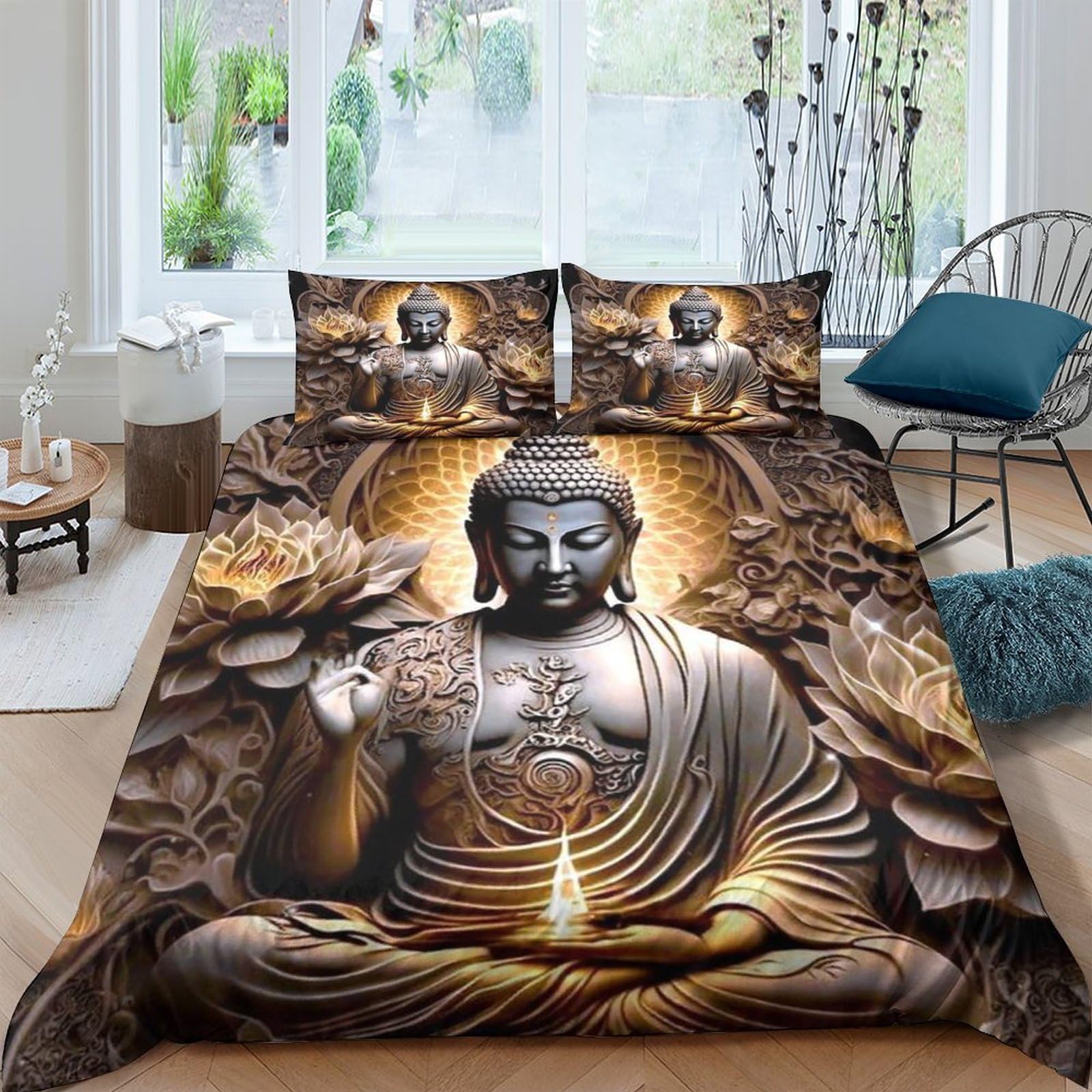Shaari Duvet Cover 220×230cm - Buddha Mandala Zen Themed Meditatio 3D Pattern Bedding Sets Duvet Cover Set with 2 Pillowcases 50x75cm / A-03