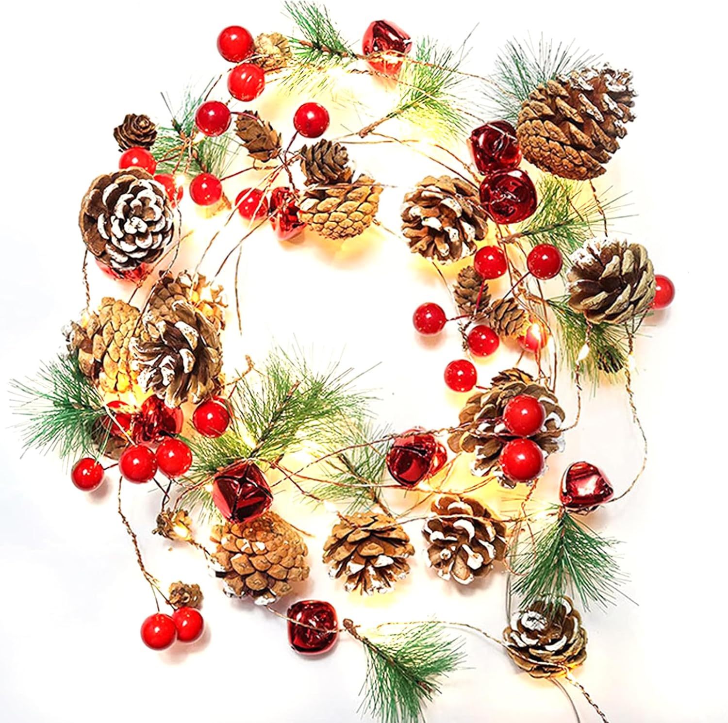 Christmas 10 Ft 30 LED Garland with Lights, Pine Cone Decorations for Home Interior, Fireplace, Stair Christmas 10FT