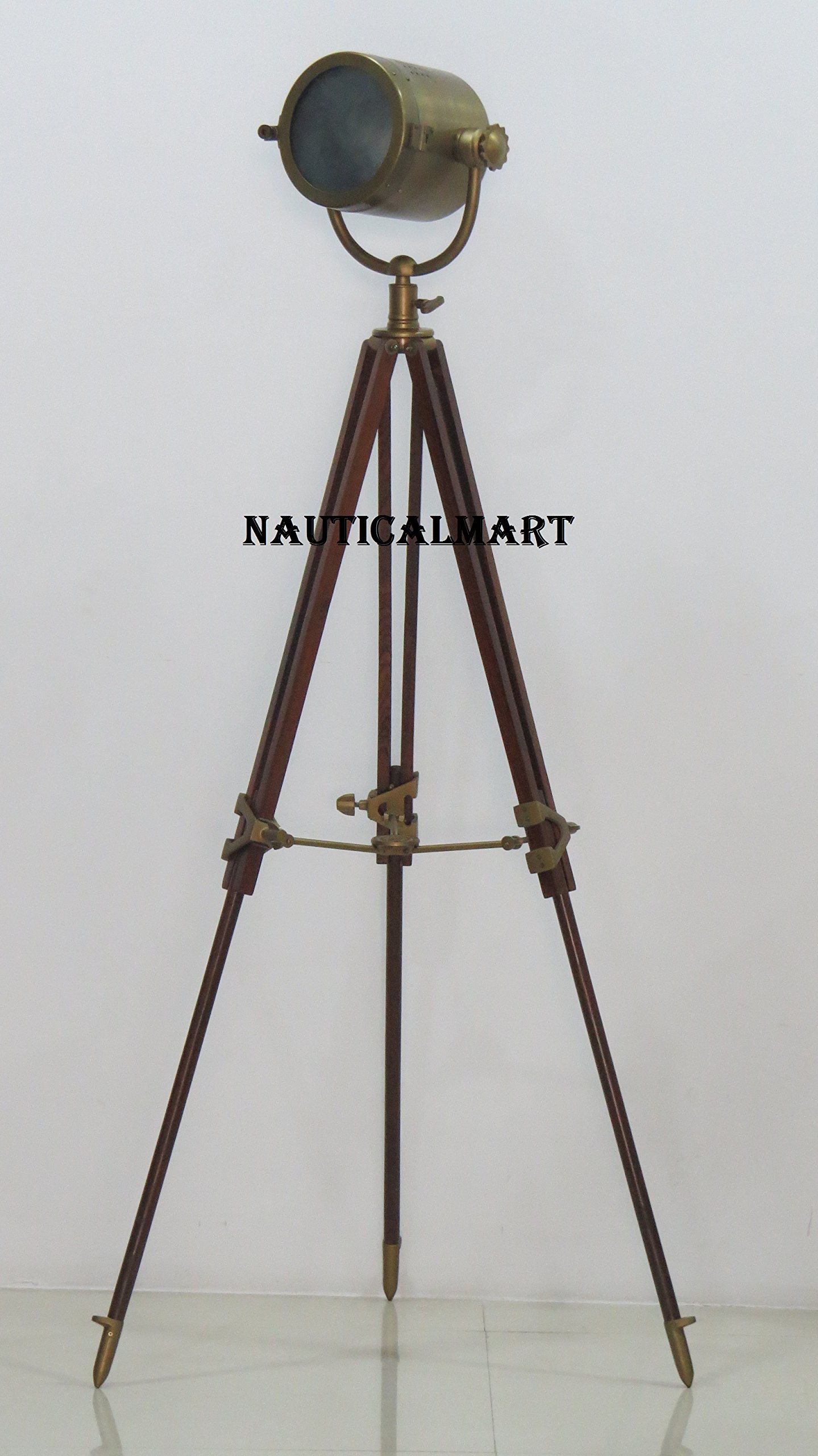 NauticalMart Antique Designer Searchlight Spotlight with Brown Wooden Tripod Stand