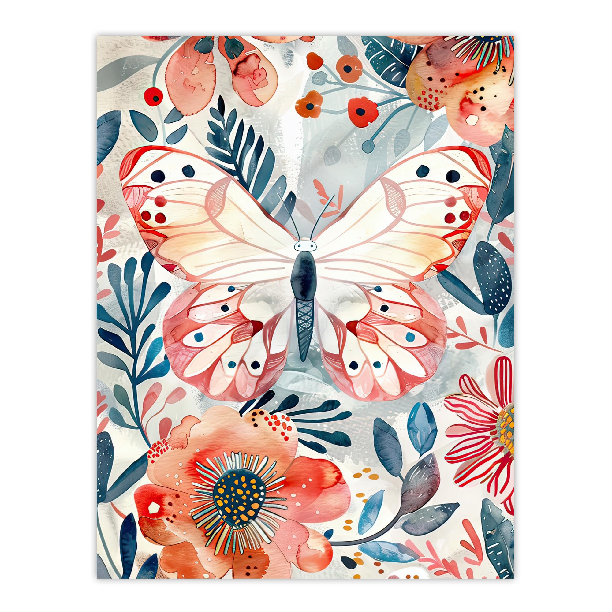 Artery8 Butterfly Floral Watercolour Wall Art Print - W18" x H24"
