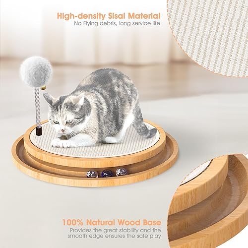 Miniatura 5 de Rascador de sisal natural para gatos, juguete interactivo con bola de resorte para perseguir, caza, rompecabezas de ejercicio físico mental