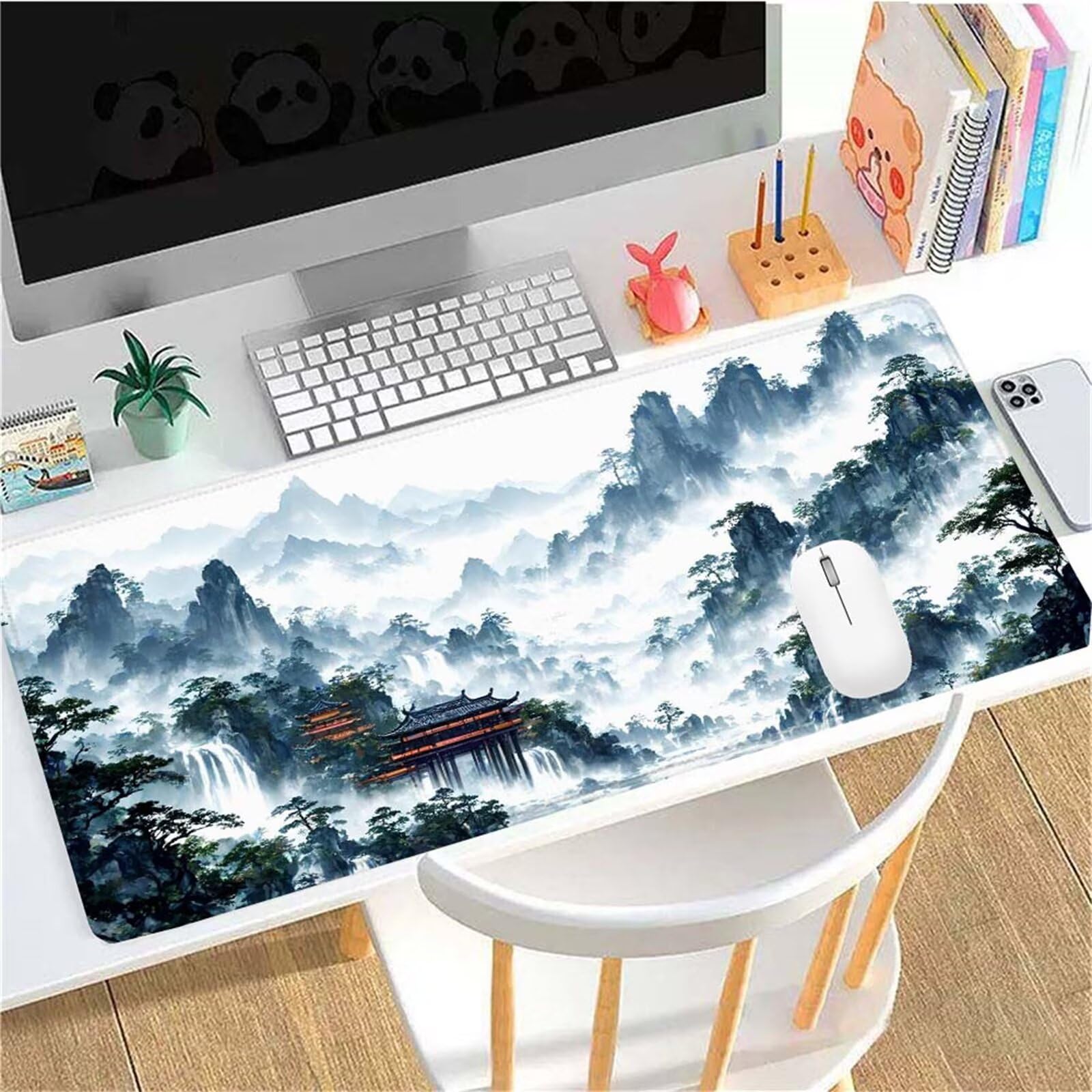 Alfombrilla Ratón Montaña Paisaje Alfombrilla Ratón XXL 1400x600x3mm Mouse Pad Resiste Salpicaduras, Extendida de Gran Tamaño con Bordes Cosidos, Mejora la Precisión y la Velocidad, Duradera y-417