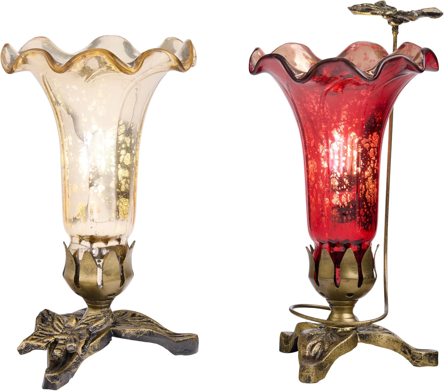 RIVER OF GOODS 8.5" H Hand Blown Mercury Glass Set of 2 Lily Uplight Accent Lamps