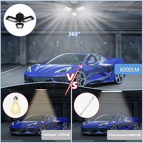 Miniatura 4 de Aoretic Paquete de 1 bombilla LED para garaje, 80 W, 8000 lm 6500 K, luz LED de tienda con 3 paneles deformables, luz de granero de sótano, luces de