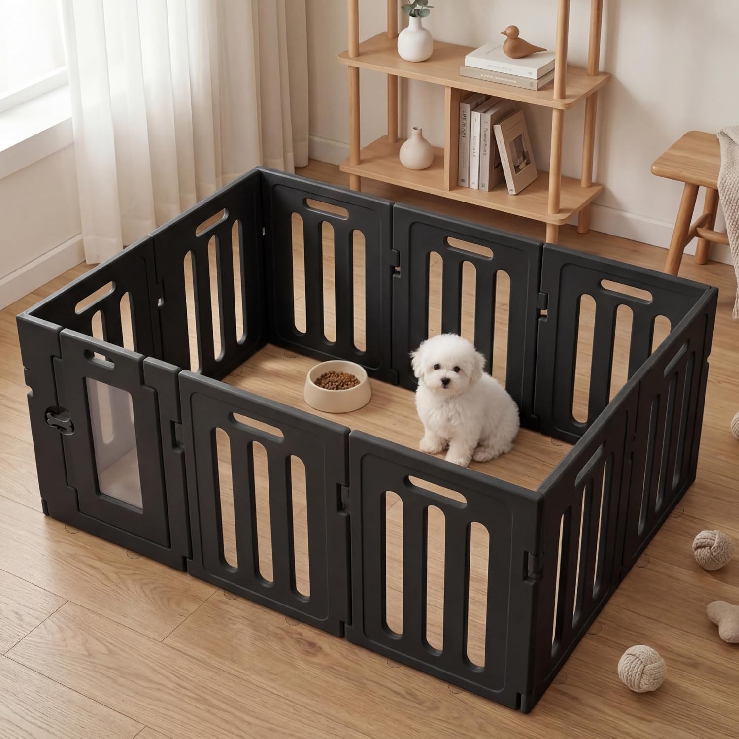 Dog Playpen Indoor, Puppy Playpen, 24 Inch 10 Panels, Black | Heavy Duty Pet Playpen with Door Lock, Open View, Tool-Free Setup, DIY Shape, For Dogs, Cats, Puppies & Small Animals