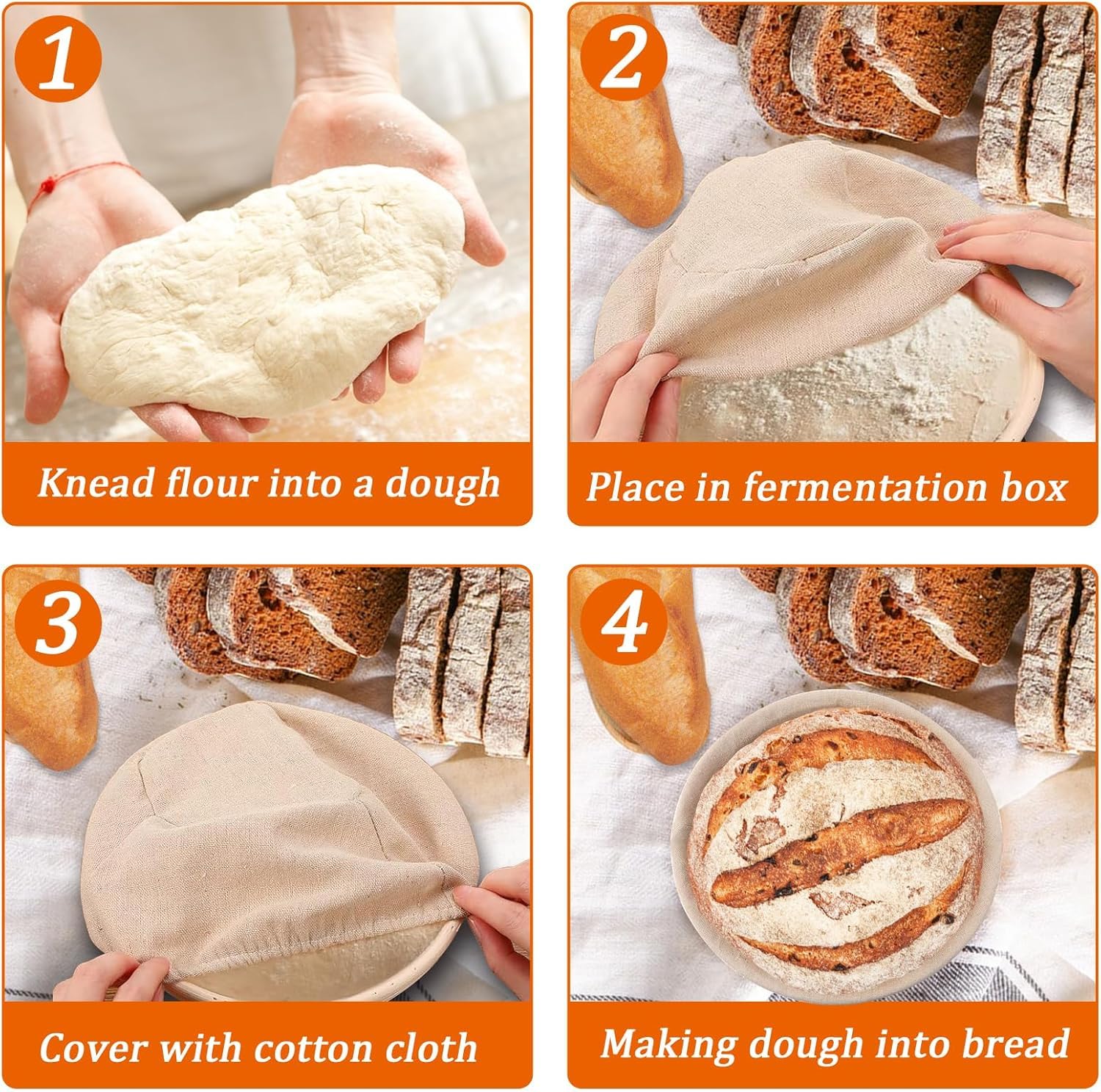 6 cestas de fermentación redondas de pan Banneton para masa madre, cesta banneton tazón de fermentación,Cuenco para hornear masa ascendente, regalos para manualidades