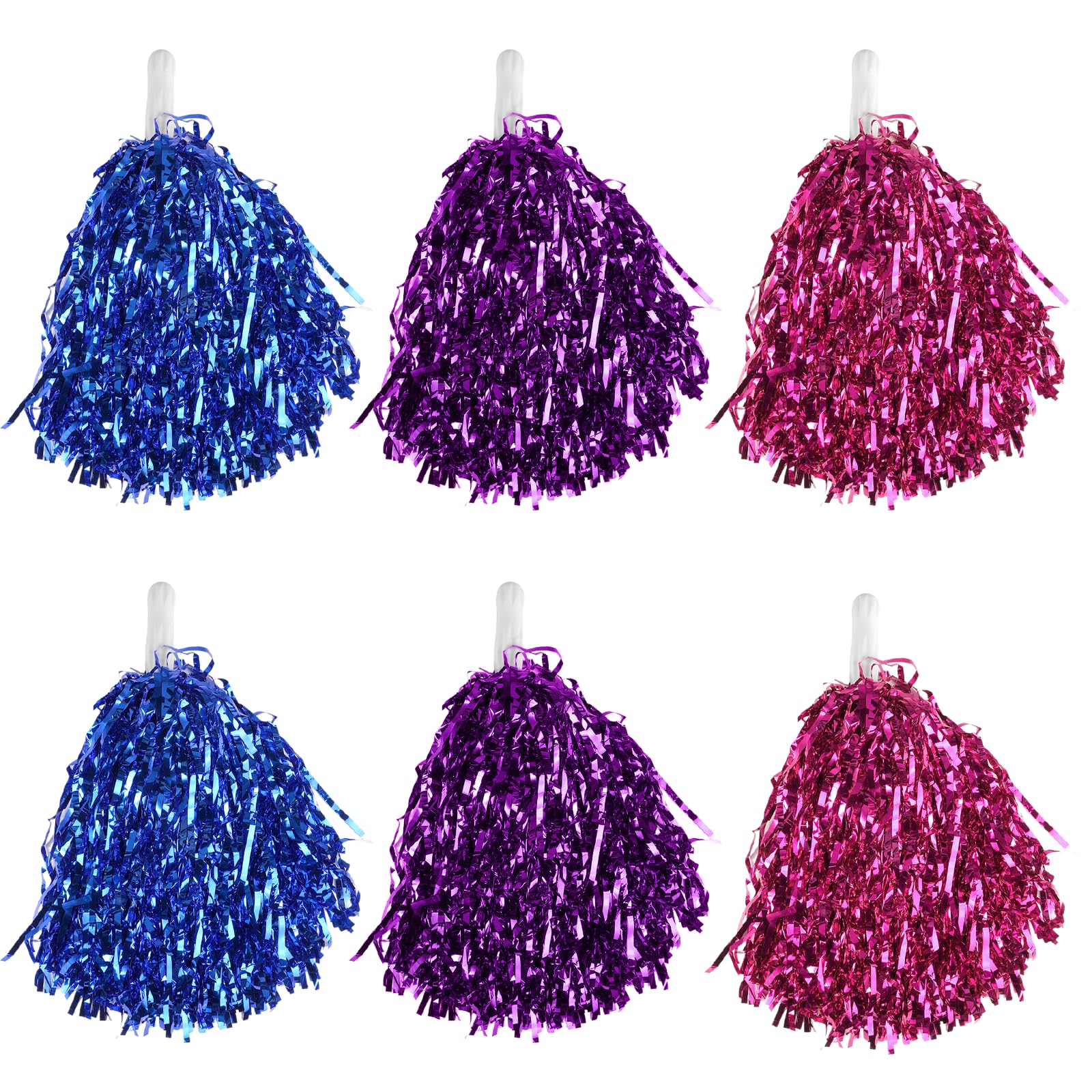 Pompones de Animadora 6 Piezas con Mango Azul/Violeta/Magenta para Eventos Deportivos y Fiestas