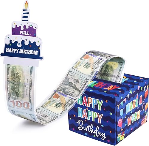 Caja de dinero de cumpleaños para regalo en efectivo, cajas de regalo sorpresa para niños y adultos con tarjeta extraíble de feliz cumpleaños y 100