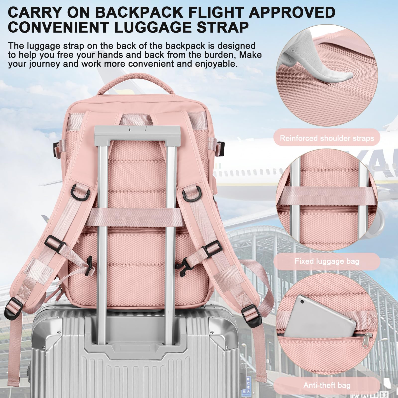 Zaino Bagaglio a Mano Ryanair 40x20x25 Zaino Aereo Borse da Cabina per Easyjet 45x36x20 Zaino da Viaggio donna con porta ricarica USB, Borsa da Viaggio aereo Zaino Computer Impermeabile Casual Daypack