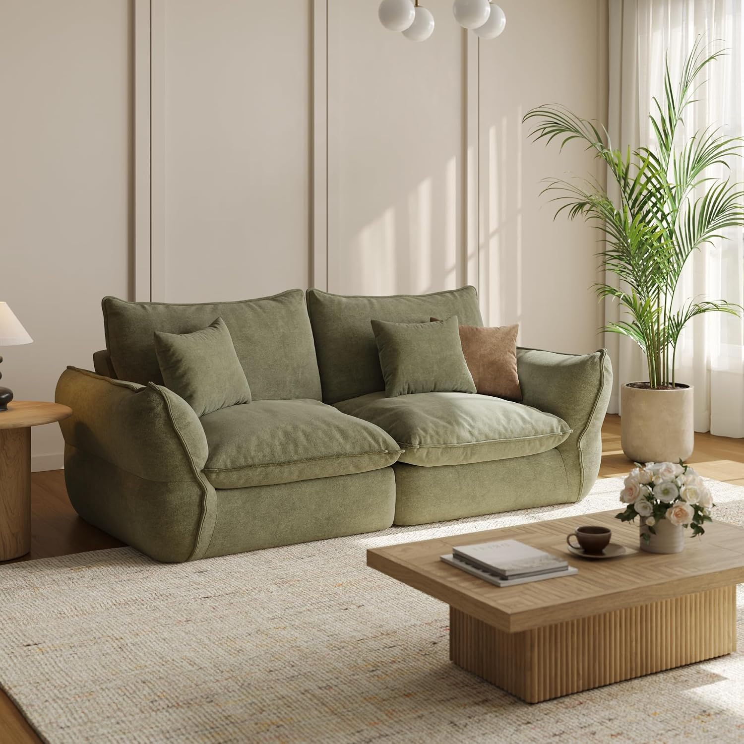 81 Sage Mist Loveseat Feather-Filled Deep Seat Ultra Soft Modern Oversized Couch
