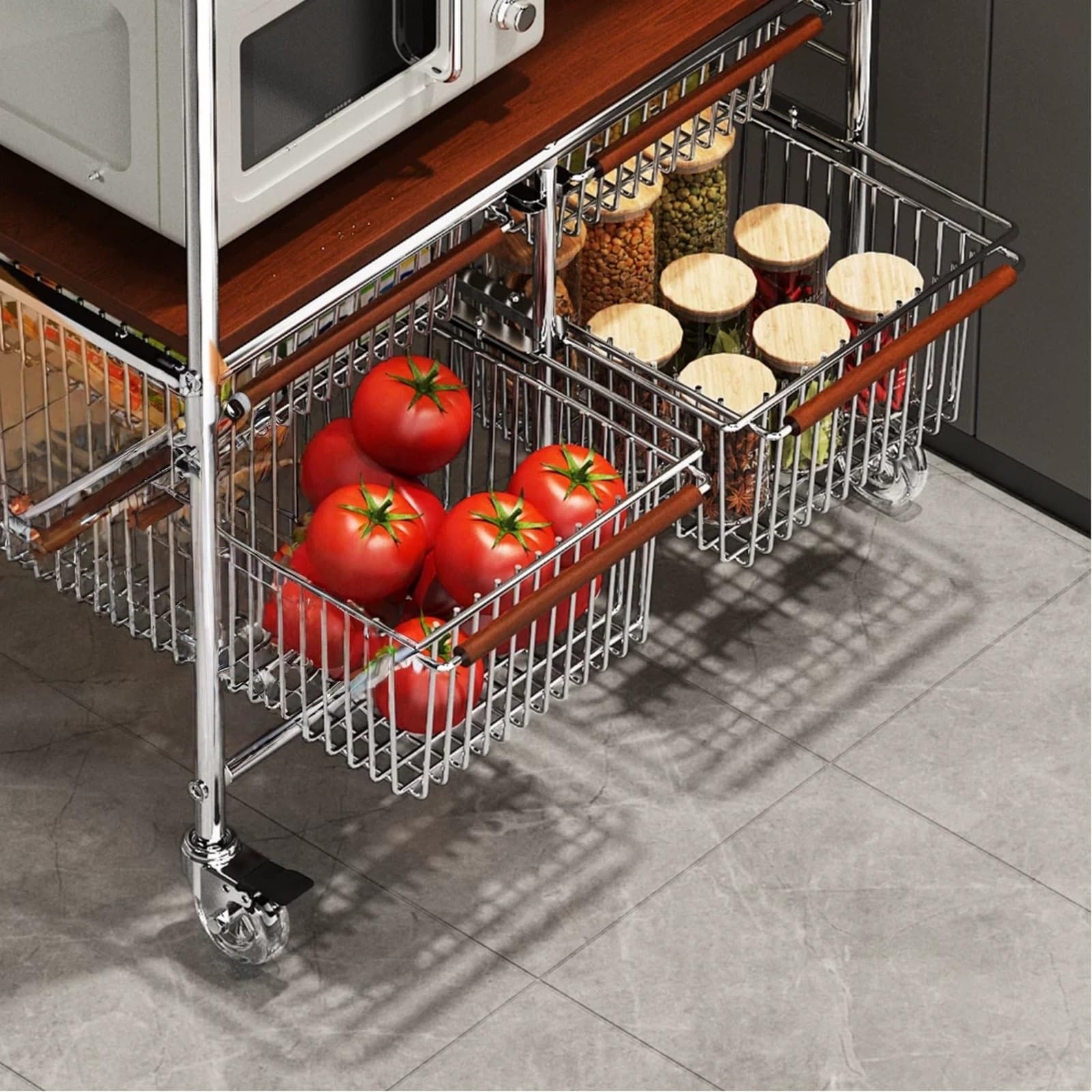 Carrello da cucina Carrello da cucina con rotelle, portaoggetti mobile for microonde e portaverdure