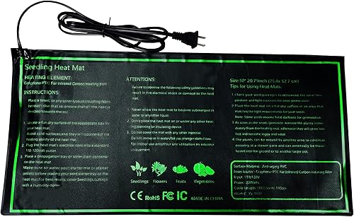 HFS (R) Almohadilla térmica de grafeno para plantas de grafeno de 10 x 20,75 pulgadas, duradera, impermeable, para plántulas, almohadilla térmica