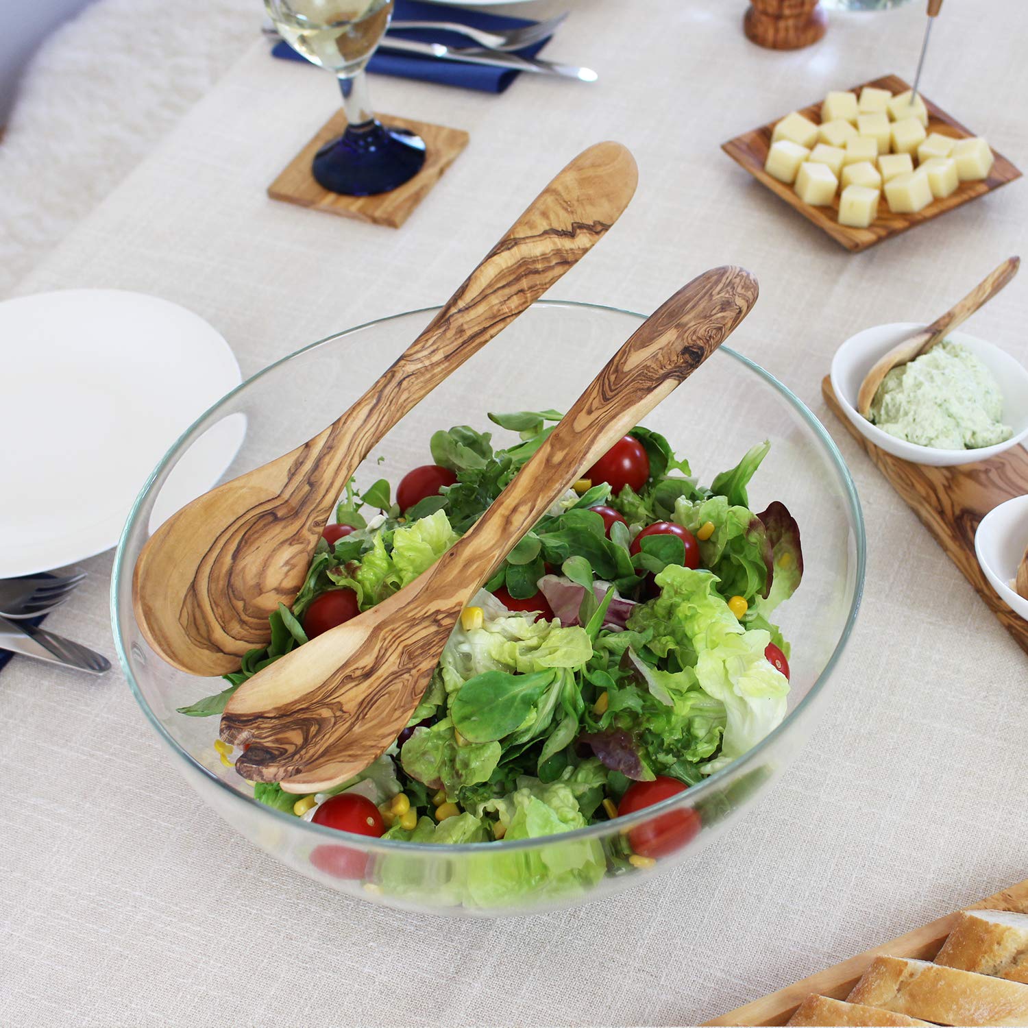Mestolo E Forchetta Per Insalata In Legno D'Ulivo Mitienda | Fatto A Mano 21 Cm