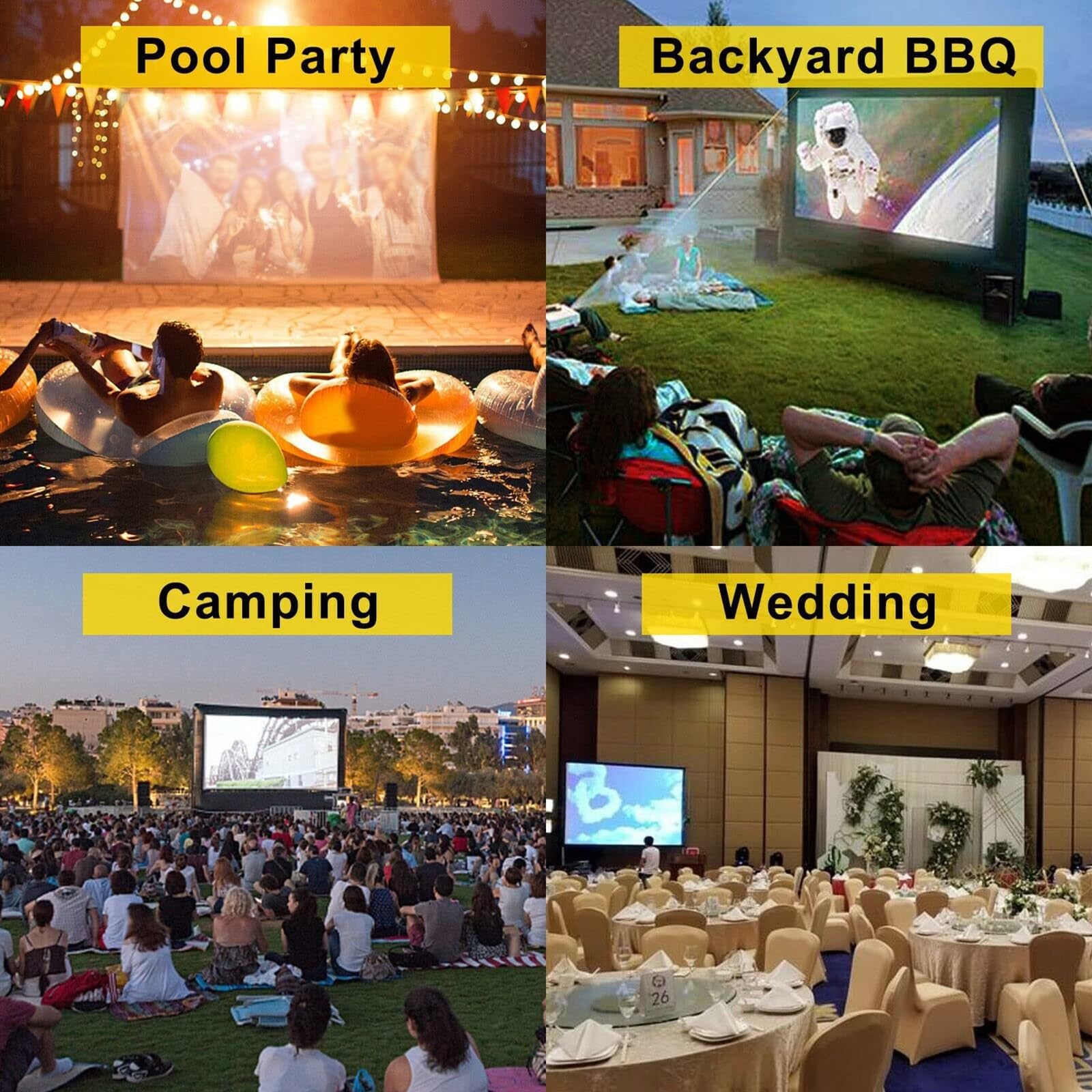 Schermo gonfiabile per proiettori cinematografici all'aperto, 4,3 m - 7,3 m, con ventilatore, design pieghevole e portatile, supporta proiezione anteriore e posteriore per feste in giardino e viaggi