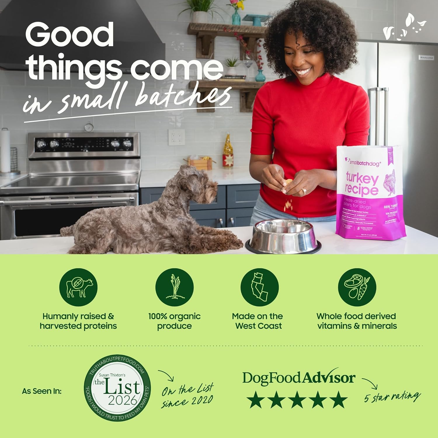 smallbatch Pets Freeze Dried Raw Dog Food, Duck Recipe, 14 oz, Organic High Protein Dog Food, Grain Free, Made in the USA, Humanely Raised Meat, Single Protein, for Picky Eaters, Hydrate & Serve