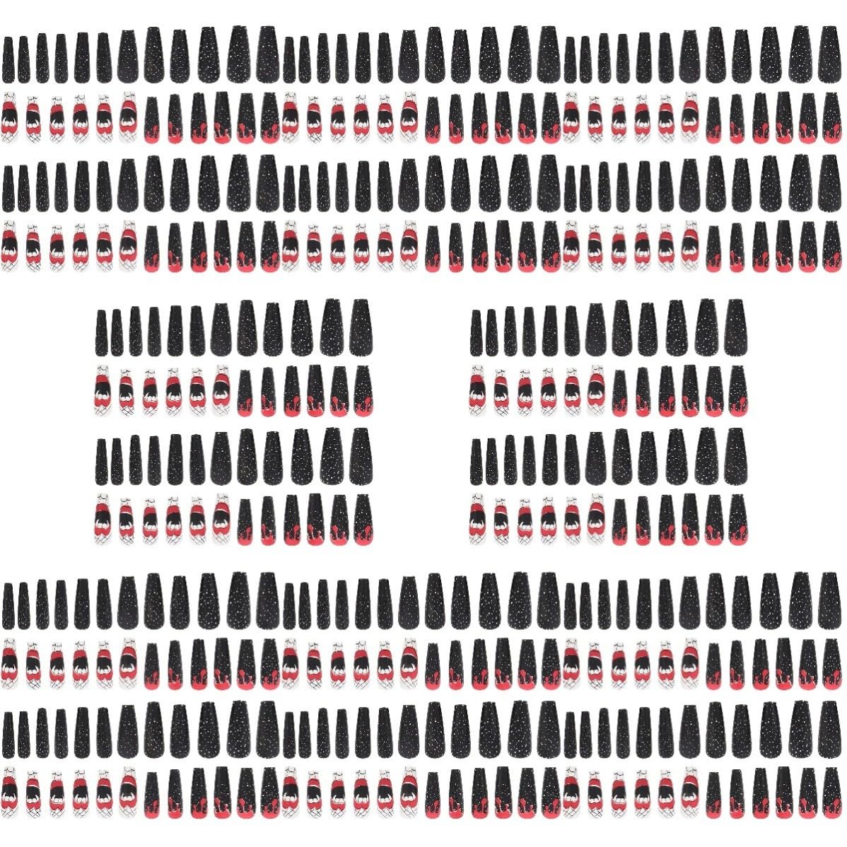Mobestech 384 Pezzi Unghie Finte Lunghe per Halloween in Plastica Ultra Sottili Lunga Durata, Adesive la Vita Quotidiana e Decorazioni Nail Art