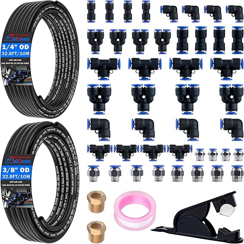 Kit de Tubo de Línea de Aire, Accesorios de Conexión Rápida de Línea de Aire de 1/4" 3/8" con Tubo de Manguera de Aire de Nylon DOT de 6,35 mm x 10