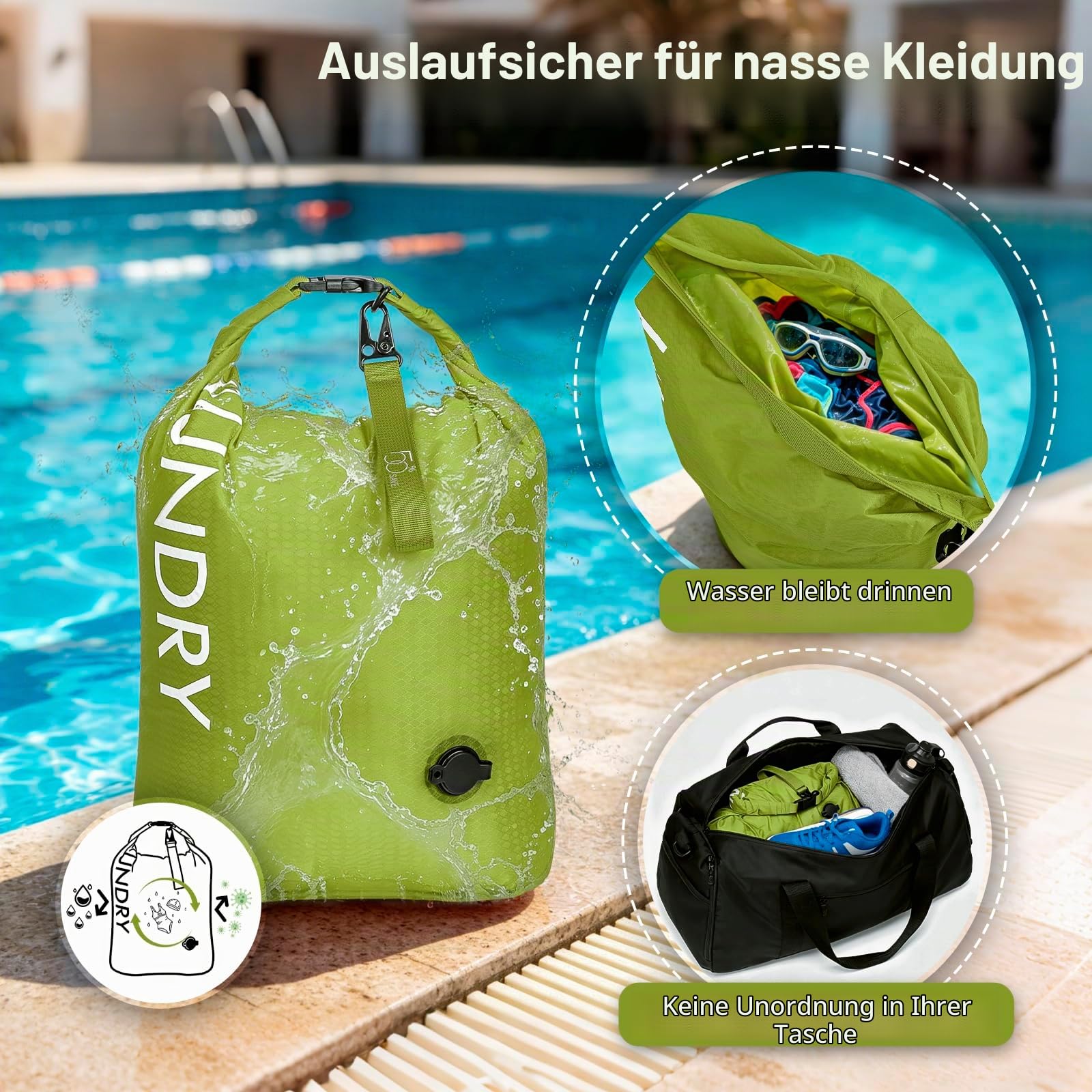 WiseBoy Wäschesack Reise 2er Set, Kompressions-Schmutzwäschebeutel | Wasserdichter Wäschebeutel mit Rollverschluss, Nass- & Trockenfunktion, Platzsparend Laundry Bag. Für Gym, Schwimmen, Reise.