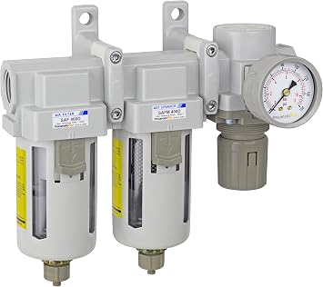 PneumaticPlus SAU430-N06G Three Stage Air Drying System Particulate Air Filter, Coalescing Filter, Air Pressure Regulator Combo 3/4" NPT - Poly Bowl, Manual Drain, Bracket, Gauge