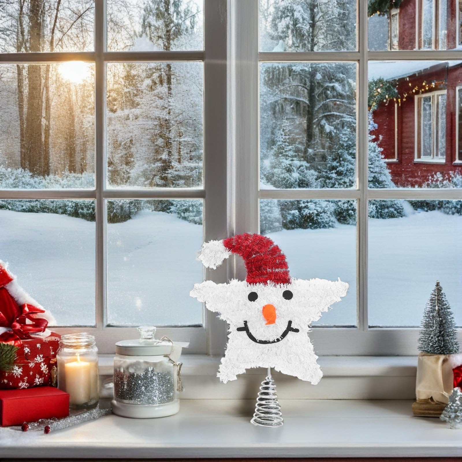 Beaupretty 4 Pièces Décoration de Sapin Bonhomme de Neige Étoile, Blanc,