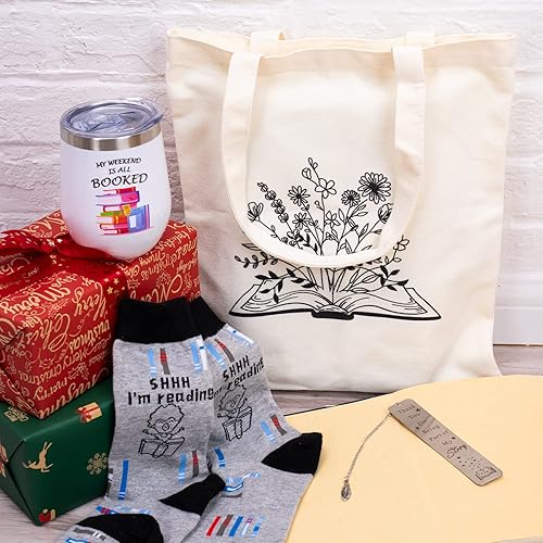 Miniatura 3 de Regalos para amantes de los libros regalos para mujeres amantes de los libros incluye bolsa de mano calcetines marcapáginas vaso para lectores