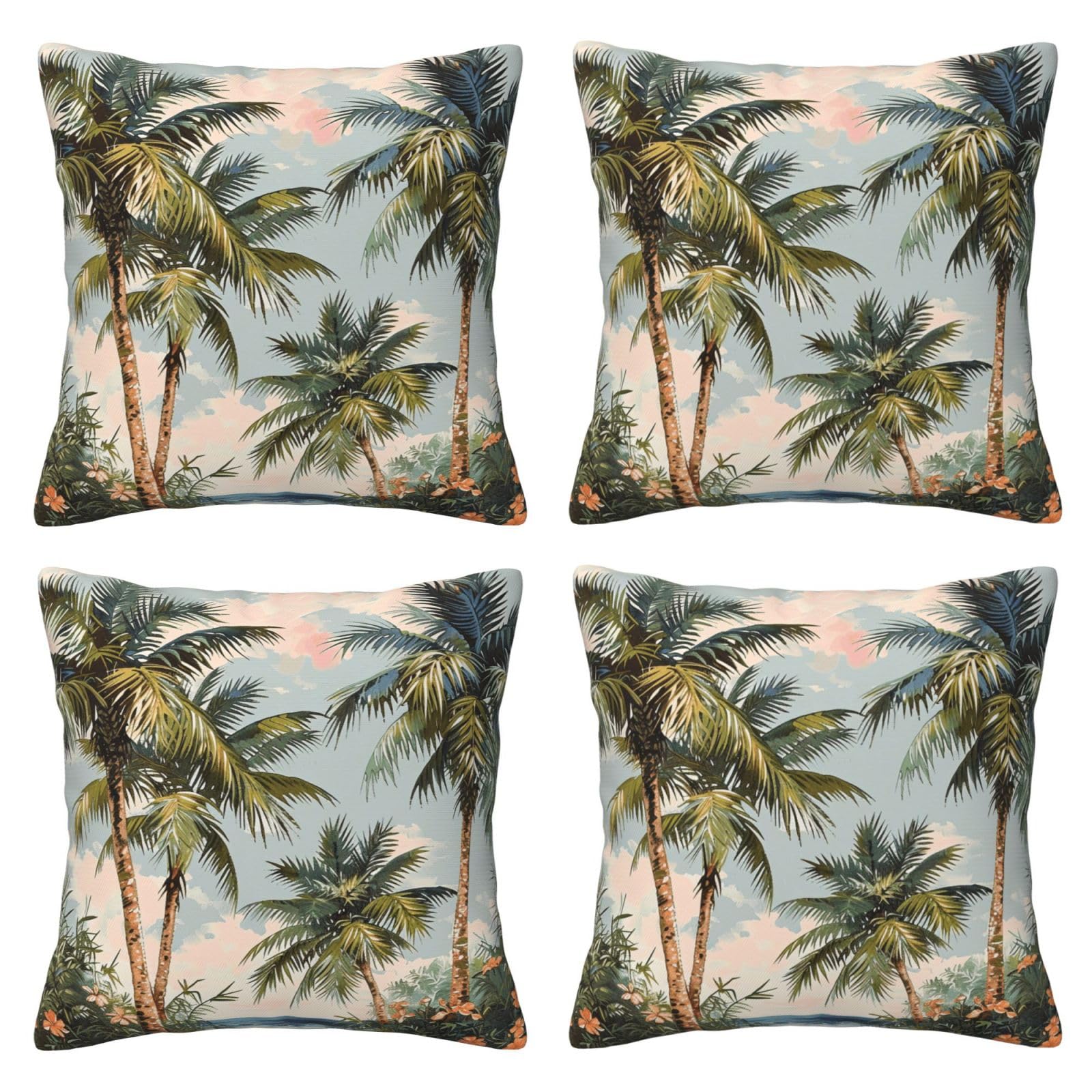 Tropical Palm Trees Throw Pillow Cases 4 Pack Square Pillowcases Super Soft Pillow Protectors With Zipper for Couch Livingroom Sofa Bed Office Car,30x30 CM