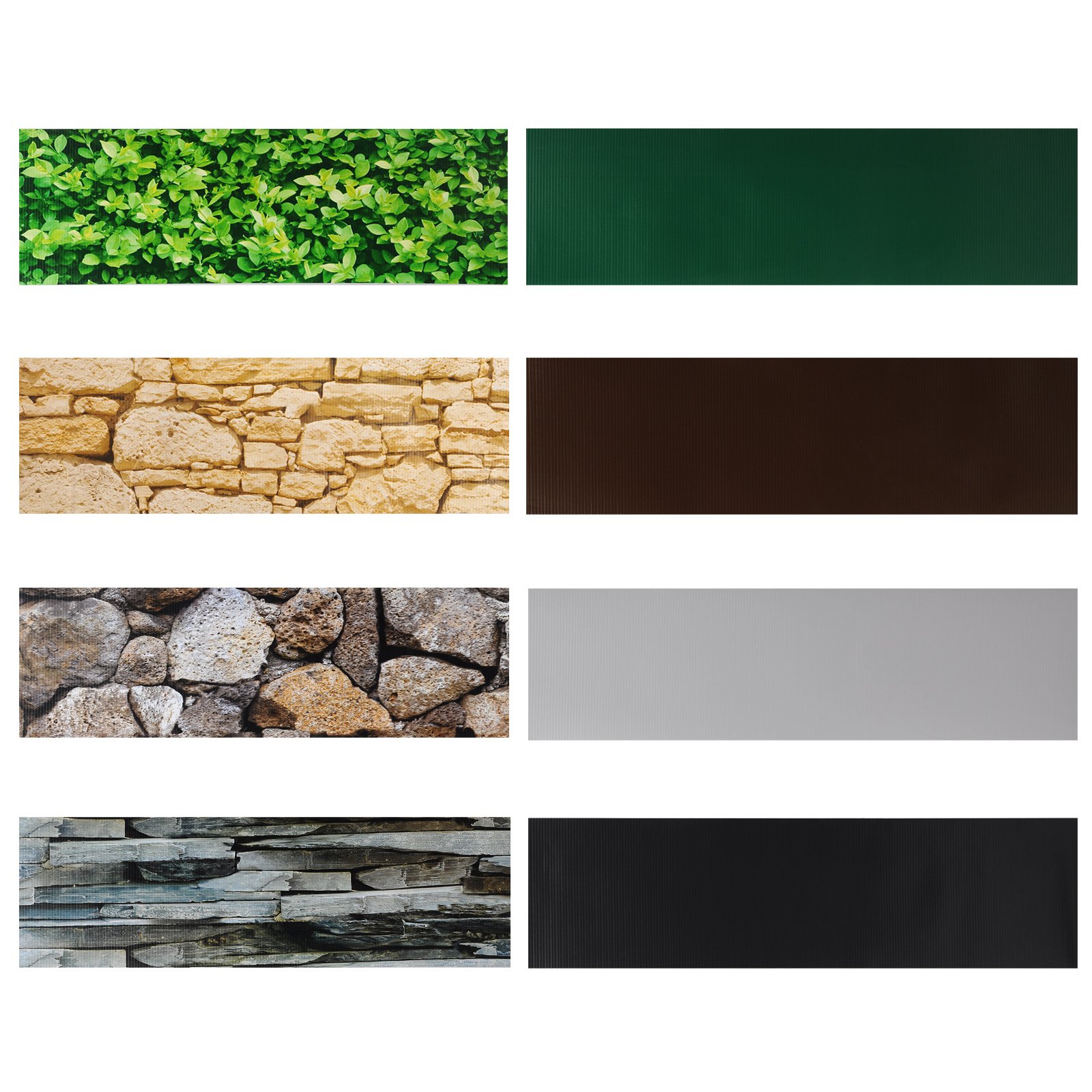 WOLTU Tiras de Pantalla de Privacidad de PVC de 450 g/m², Rollo de Valla Opaca contra el Viento y Sol 19cm x 70m, Valla de Protección para Jardín Balcón Terraza, 50 Tiras de Sujeción, Patrón de Piedra