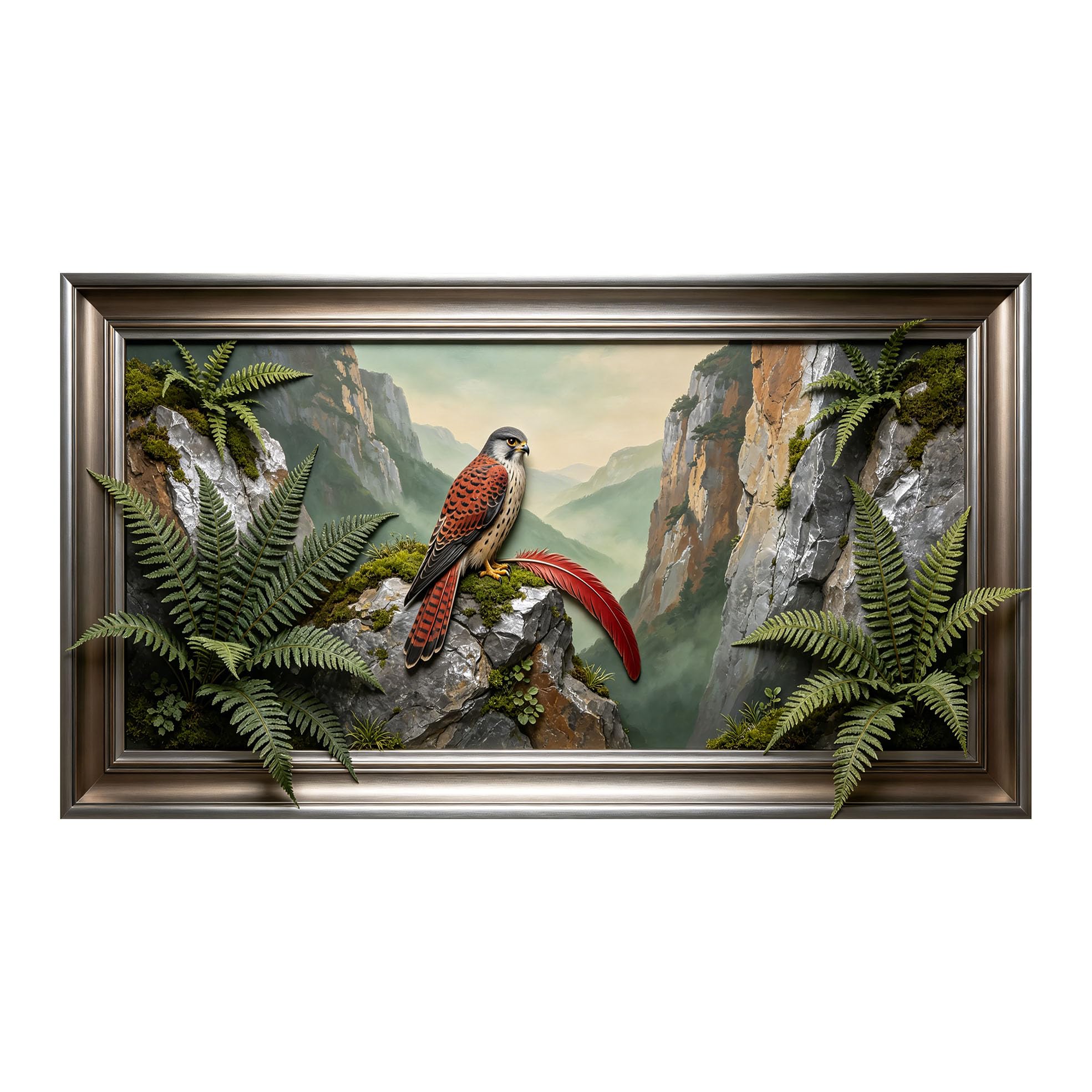 Murasolite 3D 3D Framed Wall Art 50cm×90cm Mountain Falcon Landscape Realistic Oil Painting SelfAdhesive Fabric Mural Wall Decor, Peel and Stick No Damage to Wall for Bedroom Living Room