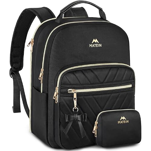 MATEIN Backpack Purse for Women, 15.6 Inch Stylish Bookbag, 2pcs Set, Black | Fashion Cute Medium Daypack, Waterproof Casual Daily Shoulder Bag, Ladies Teen Girls Handbags for Travel Work School College