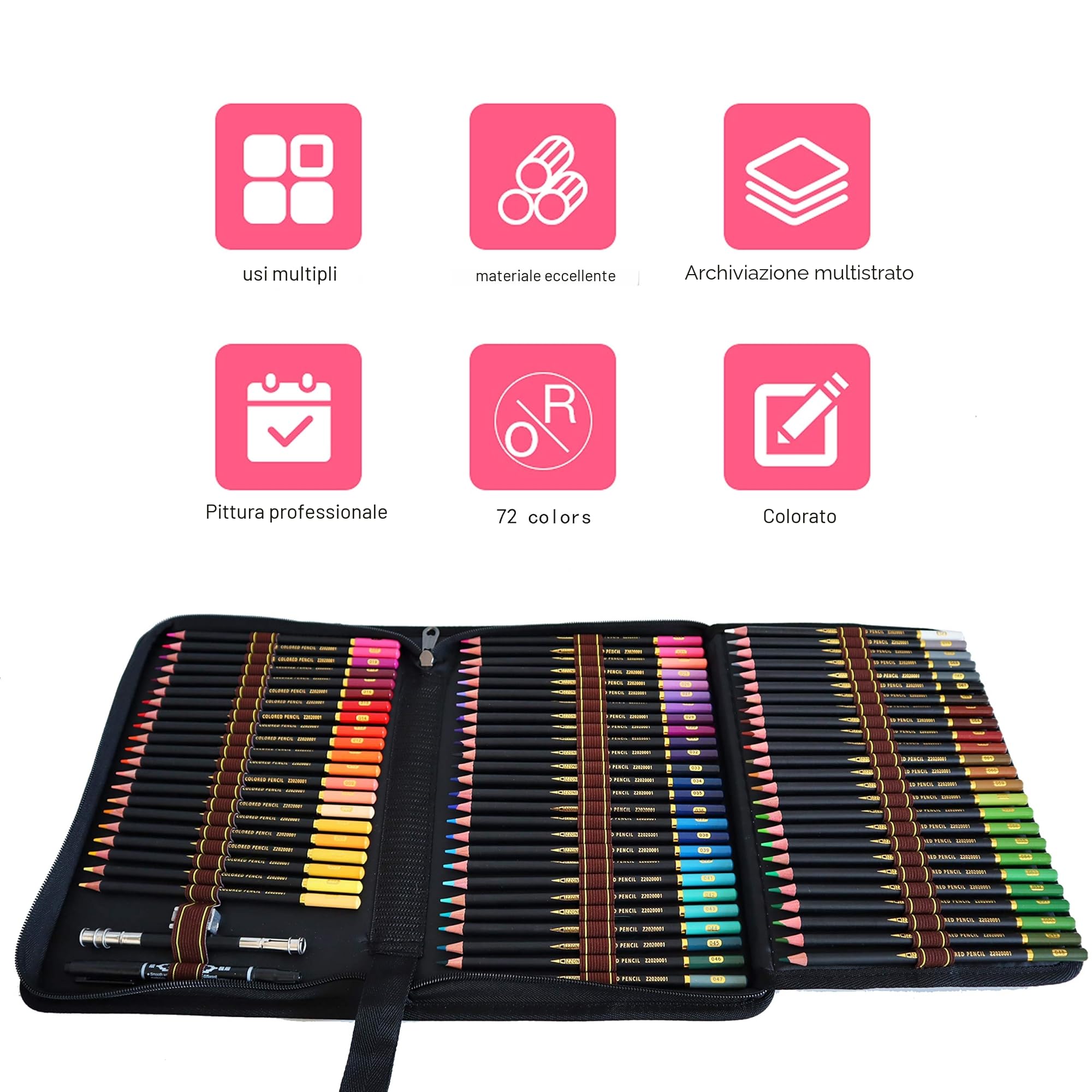 72 matite colorate in astuccio con cerniera per adulti disegno colorare
