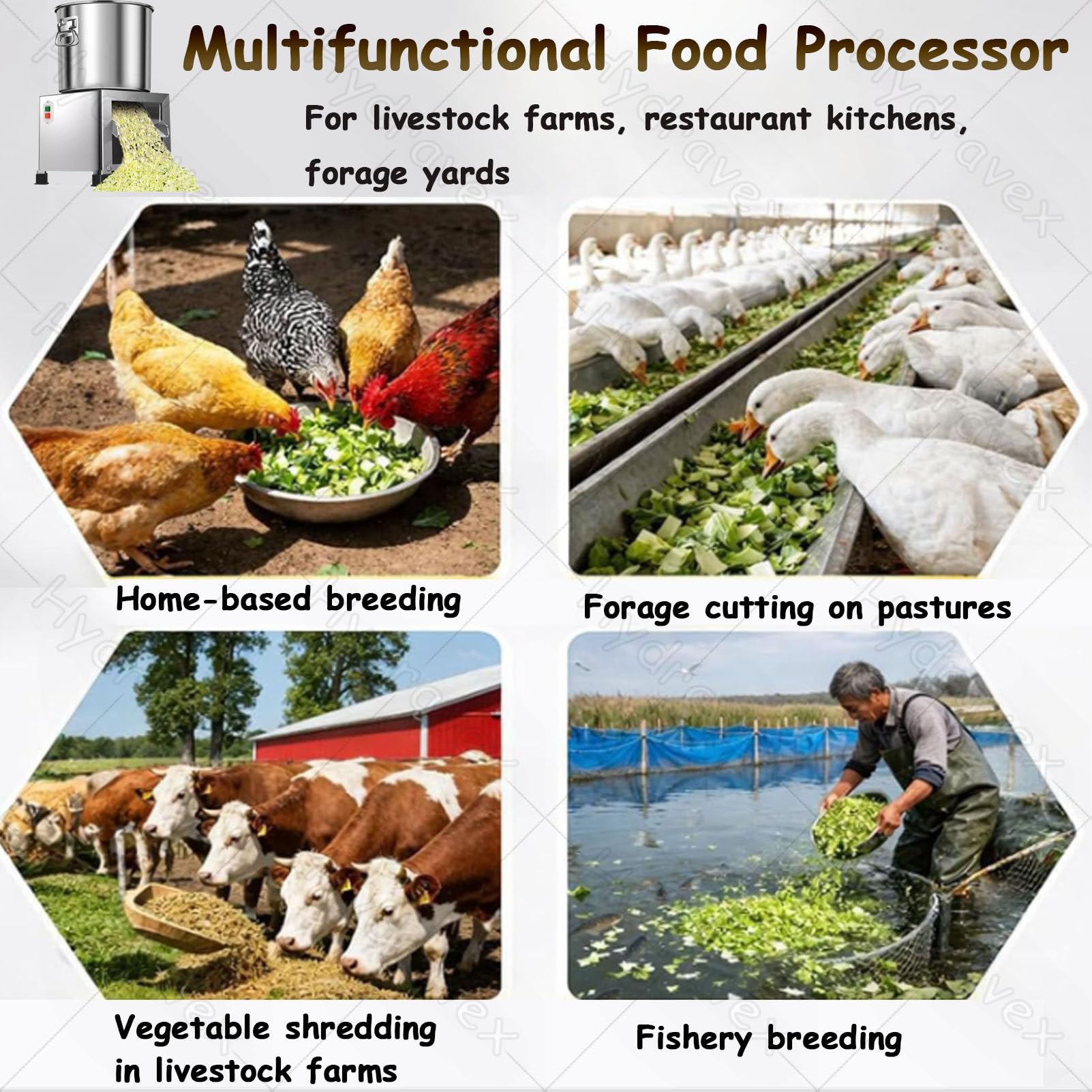 Picadora de verduras de alta resistencia para alimento de aves de corral, con 4 o 6 cuchillas, capacidad de 50–150 kg/h, fabricada en acero inoxidable; ideal para granjas, cría de ganado 1500W