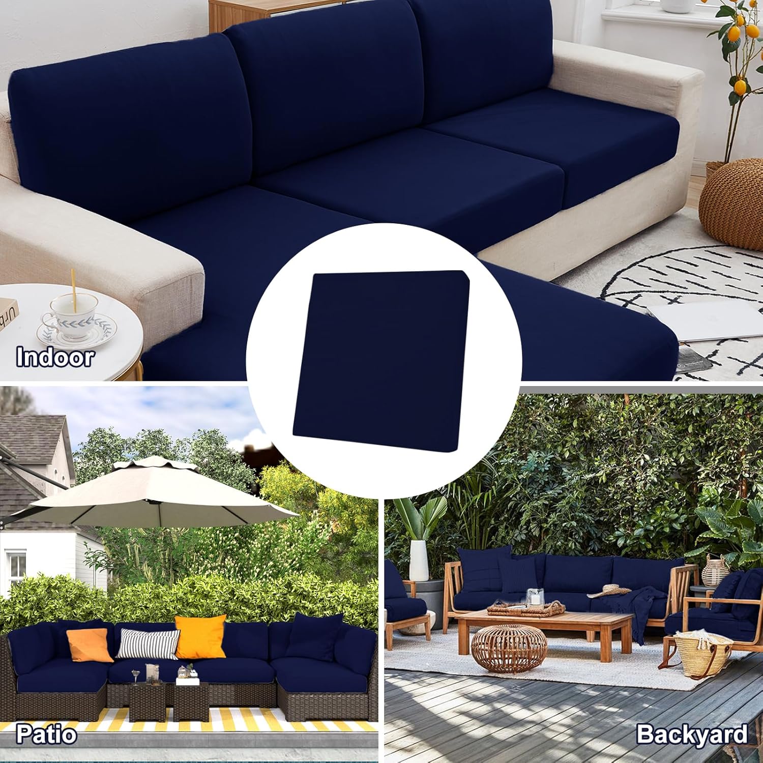 8 Pcs Stretch Patio Sofa Cushion Covers Indoor Outdoor Patio Replacement Furniture Cushions Couch Sofa Slipcovers Seat Cover Soft Flexibility Protector Washable(Cover Only) (Cobalt Blue)