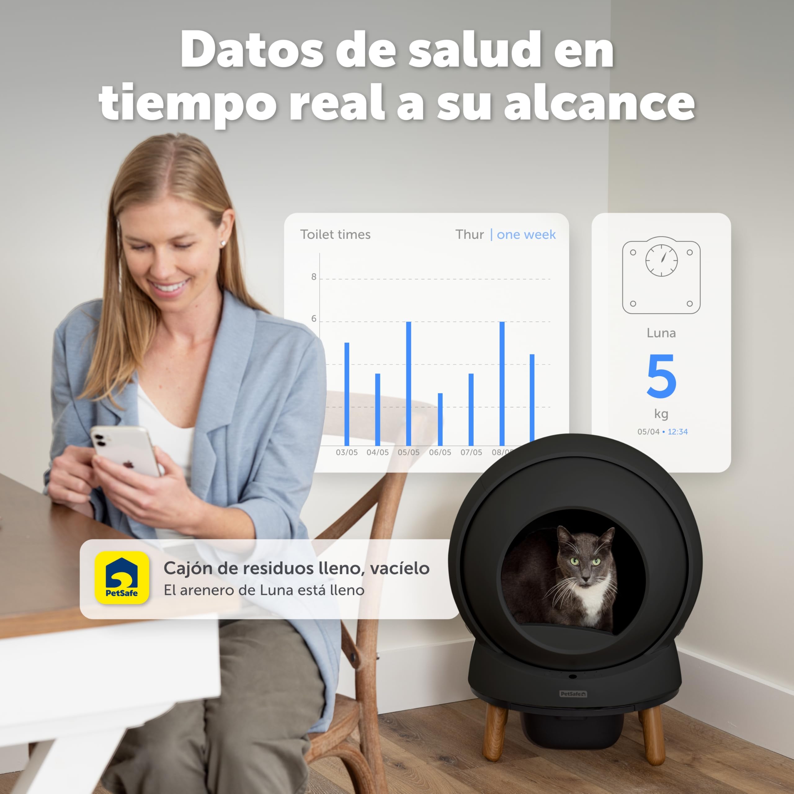 Arenero con autolimpieza ScoopFree SmartSpin de PetSafe – Control de olores avanzado – Aplicación de monitoreo de Salud – Compatible con Cualquier Arena – hasta Dos semanas de Limpieza Manos Libres