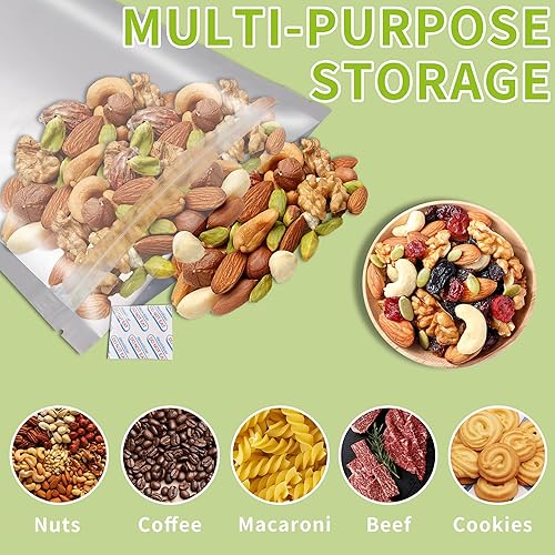 Miniatura 9 de 50 bolsas de Mylar reutilizables para almacenamiento de alimentos, bolsas de Mylar con absorbentes de oxígeno de 400 cc de grosor de 9.44 mil,