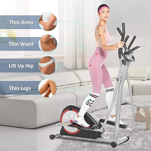 Miniatura 4 de Máquina elíptica Ncient, máquina de ejercicio para uso doméstico, magnética, suave y silenciosa, con monitor LCD y agarraderas con botones para