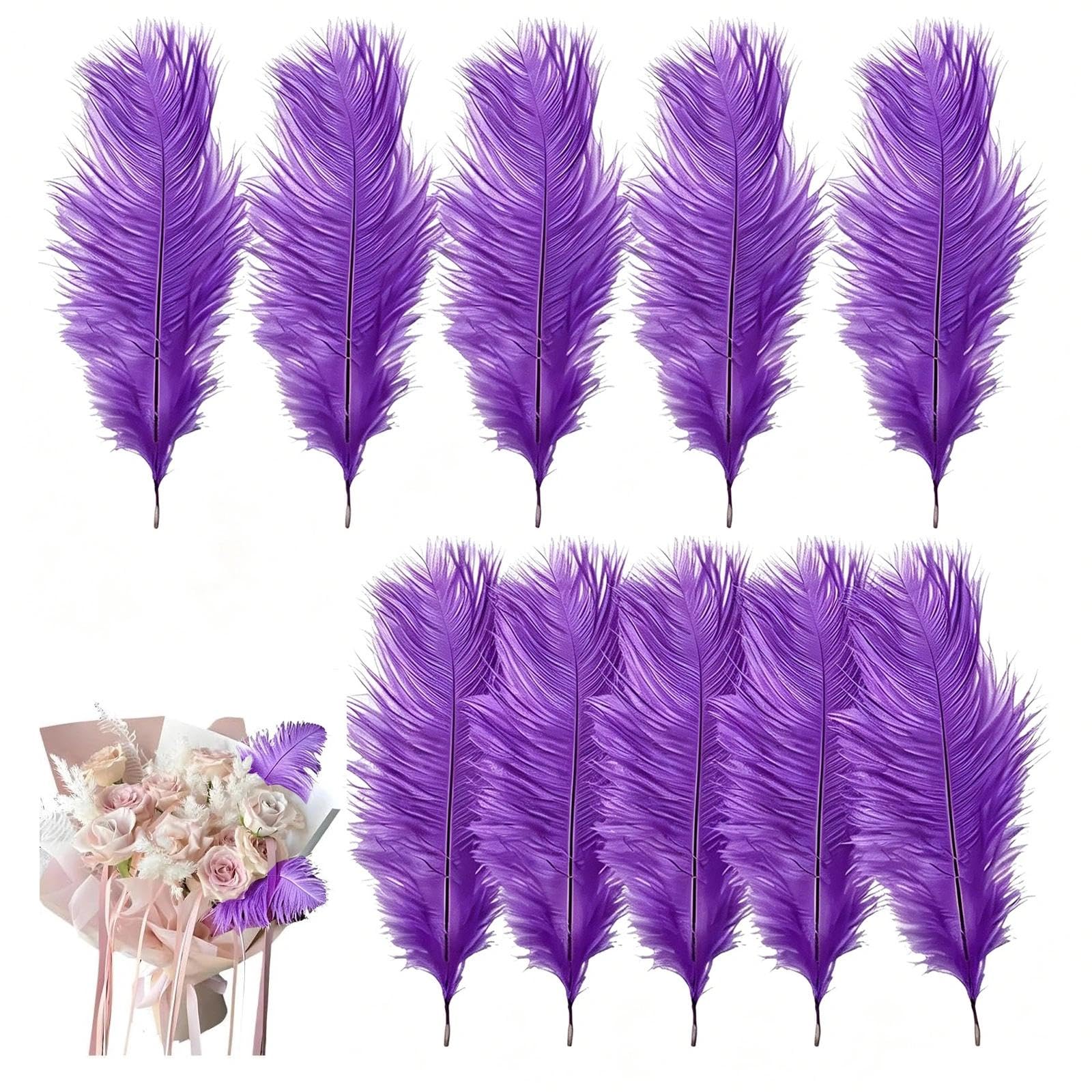 10 Pcs Ostrich Feathers, 20-25cm Large Fluffy Feather, Natural Feathers for Crafting, Christmas Tree Feather Decorations, for Wedding Office Bedroom Living Room(Magenta)