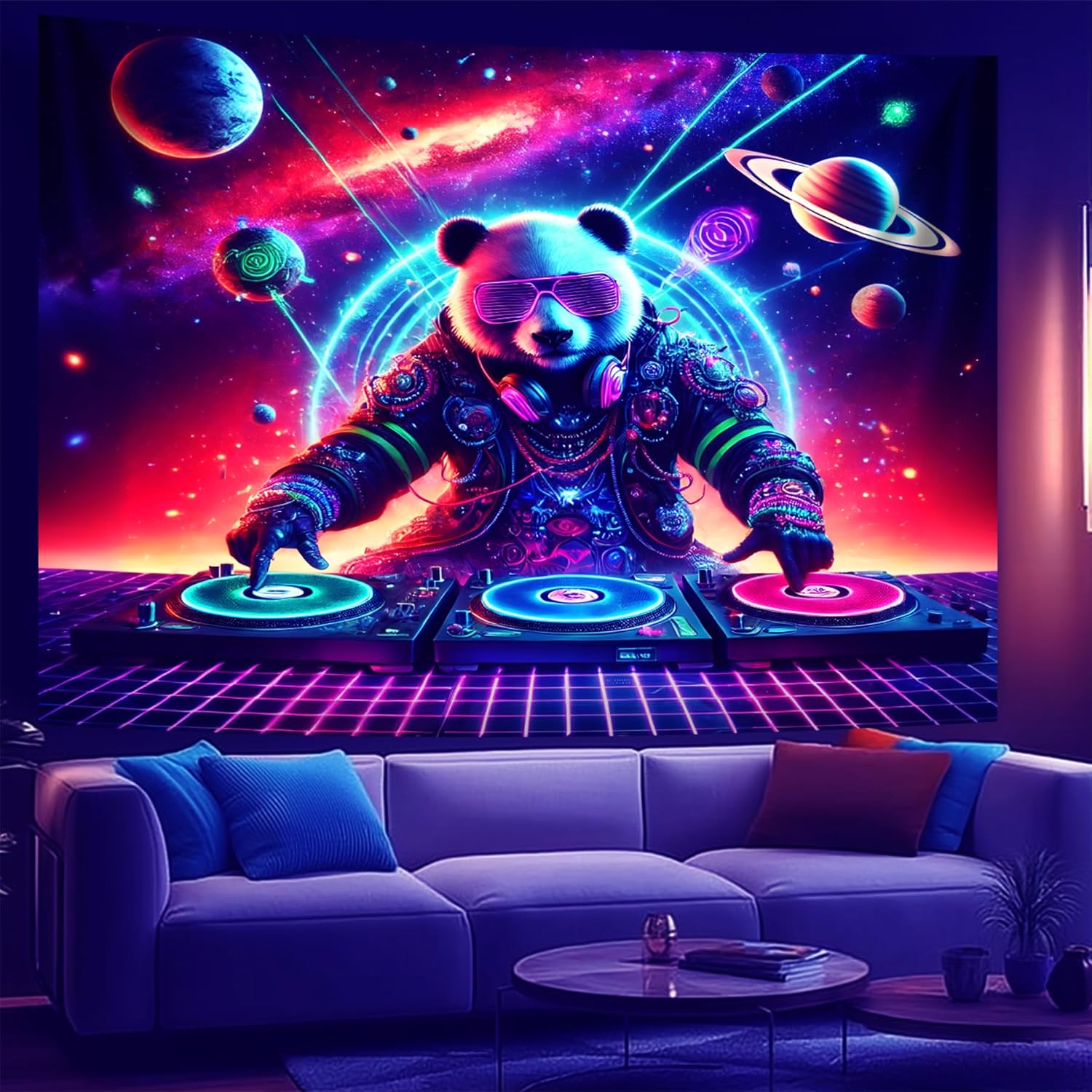 NYZE Astronaut Space Tapestry for Bedroom, Glow in the Dark Room Decor Wall Tapestries, Cool Galaxy Planet Wall Hanging, Wall Hanging for Men Guys Gamer Room Dorm Living Room 90x70 in