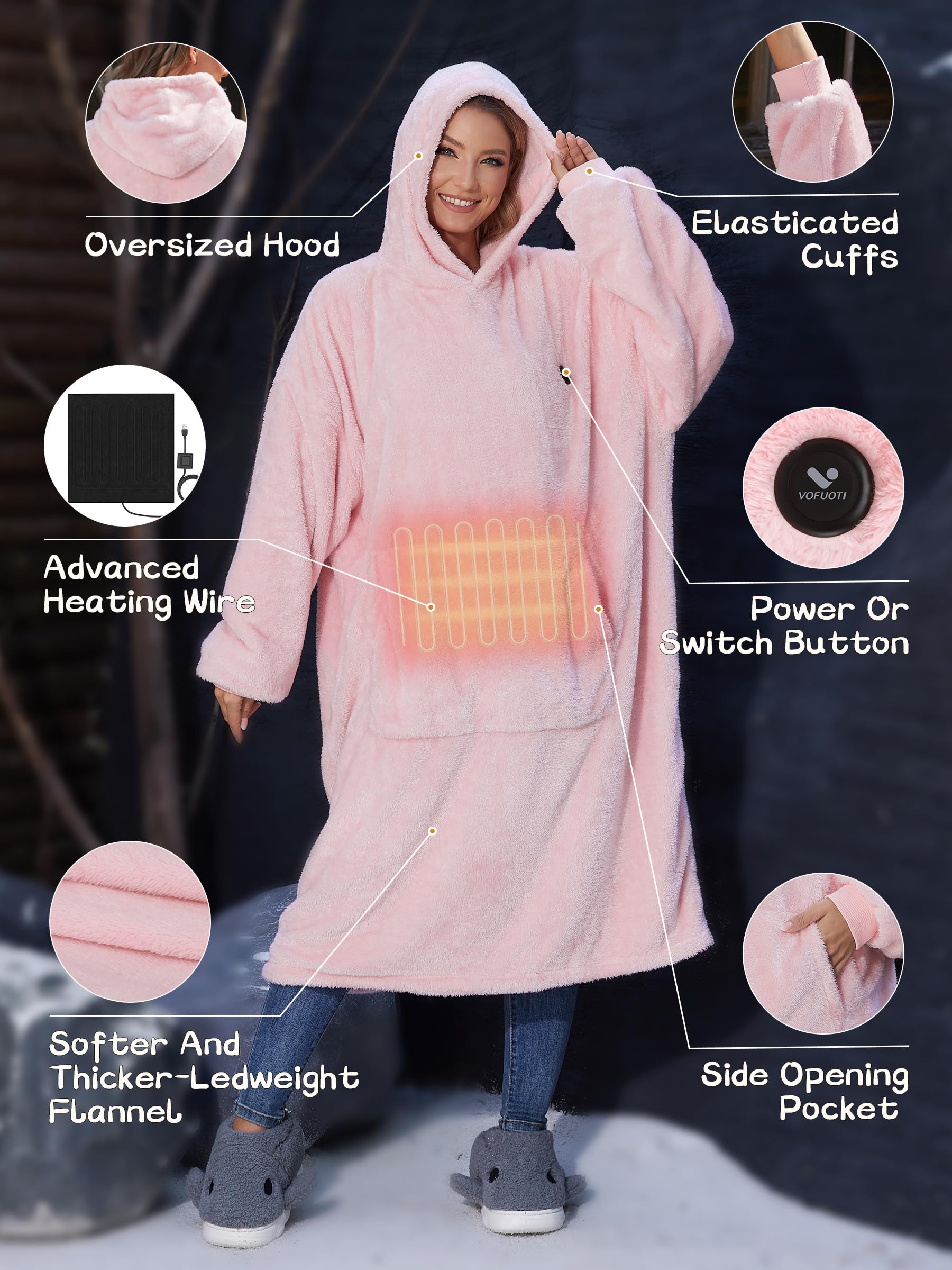 Beheizte Hoodie Decke mit Ärmeln,Heizdecke mit Ärmeln Kabellos mit Akku,10000mAh,Geschenk für Frauen,Tragbare Decke zum Anziehen Erwachsene Kuscheldecke,Weihnachtsgeschenke für Freundin Mütter75*110cm